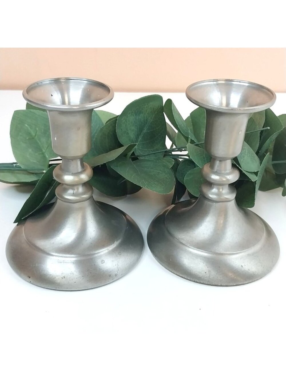 Vintage Pewter Candlestick Holders Pair Colonial Weighted 4"